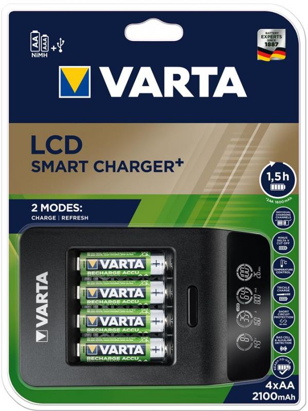 Зарядний пристрій VARTA LCD Smart Plus CHARGER+4xAA 2100 mAh