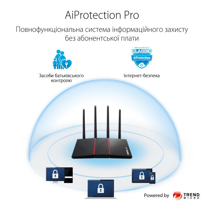 Маршрутизатор ASUS RT-AX55 AX1800 4xGE LAN 1xGE WAN MU-MIMO OFDMA MESH