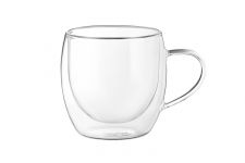 Набір чашок з ручками Ardesto з подвійними стінками, 300 мл, H 9,2 см, 2 од., боросилікатне скло