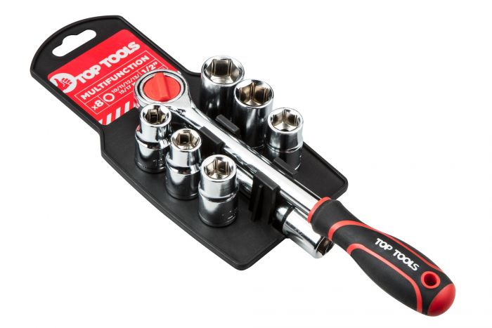 Набір торцевих головок Top Tools, 1/2", з тріскачкою, з подовжувачем, 8 од.