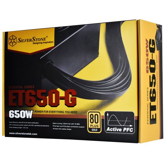 Блок живлення SilverStone STRIDER ET650-G V1.2 (650W), 80+Gold,aPFC,12см,24+8,8xSATA,4xPCIe,1xFDD,+3