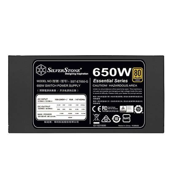 Блок живлення SilverStone STRIDER ET650-G V1.2 (650W), 80+Gold,aPFC,12см,24+8,8xSATA,4xPCIe,1xFDD,+3