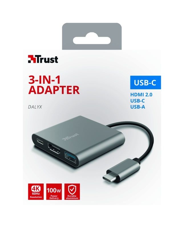 USB-хаб Trust Dalyx 3-in-1 Multiport USB-C Adapter ALUMINIUM