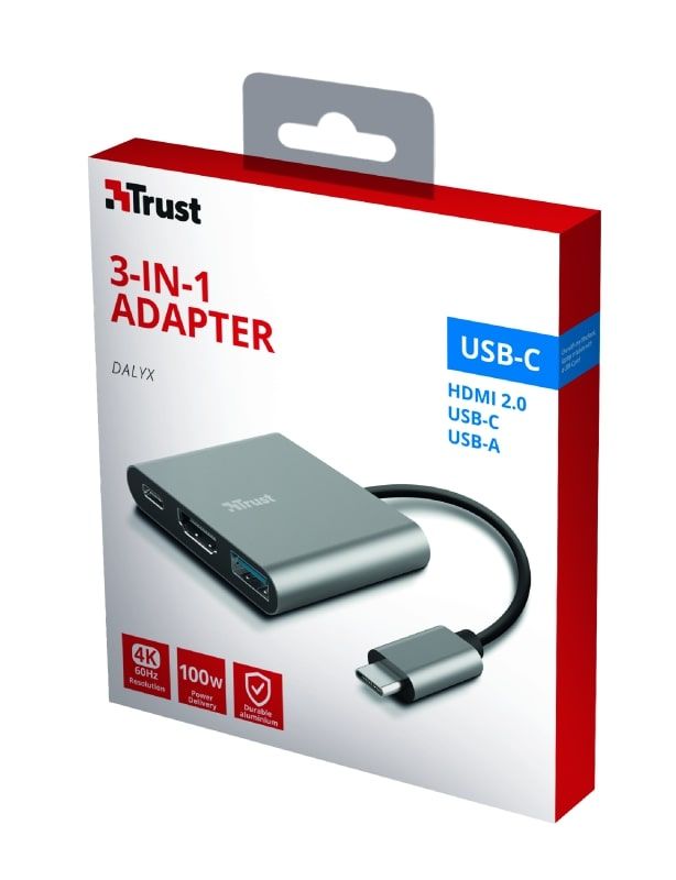USB-хаб Trust Dalyx 3-in-1 Multiport USB-C Adapter ALUMINIUM