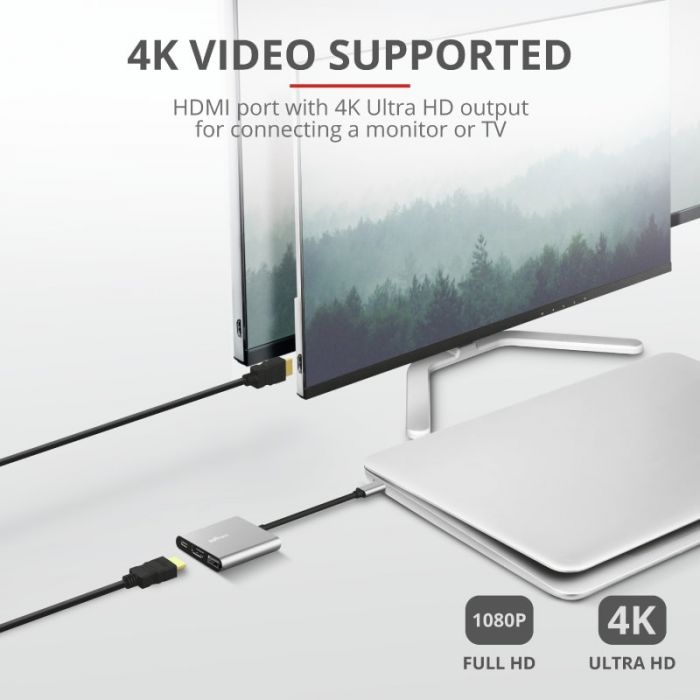 USB-хаб Trust Dalyx 3-in-1 Multiport USB-C Adapter ALUMINIUM