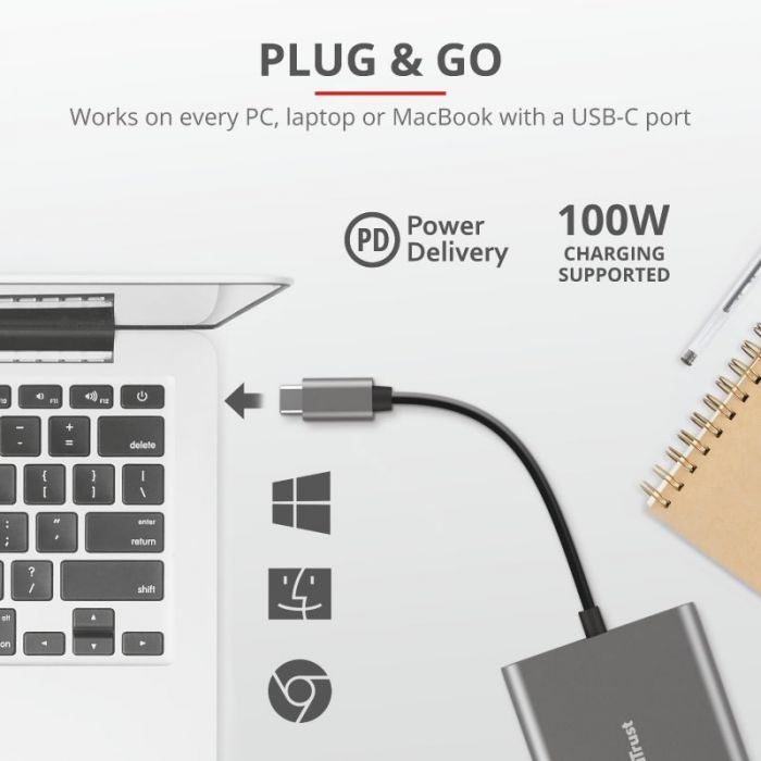 USB-хаб Trust Dalyx 3-in-1 Multiport USB-C Adapter ALUMINIUM