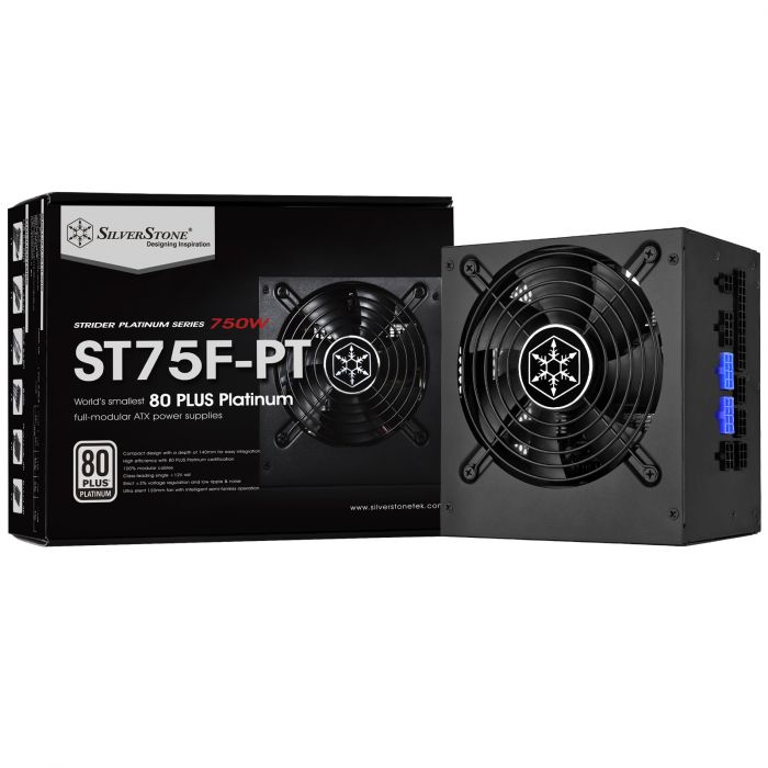Блок живлення SilverStone STRIDER ST75F-PT V1.1(750W),80+Platinum,aPFC,14см,24+2x8,8xSATA,4xPCIe,+2,модульний