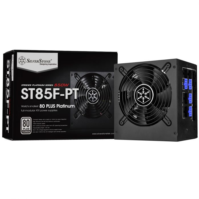 Блок живлення SilverStone STRIDER ST85F-PT (850W),80+Platinum,aPFC,12см,24+2x8,12xSATA,4xPCIe,+4,модульний