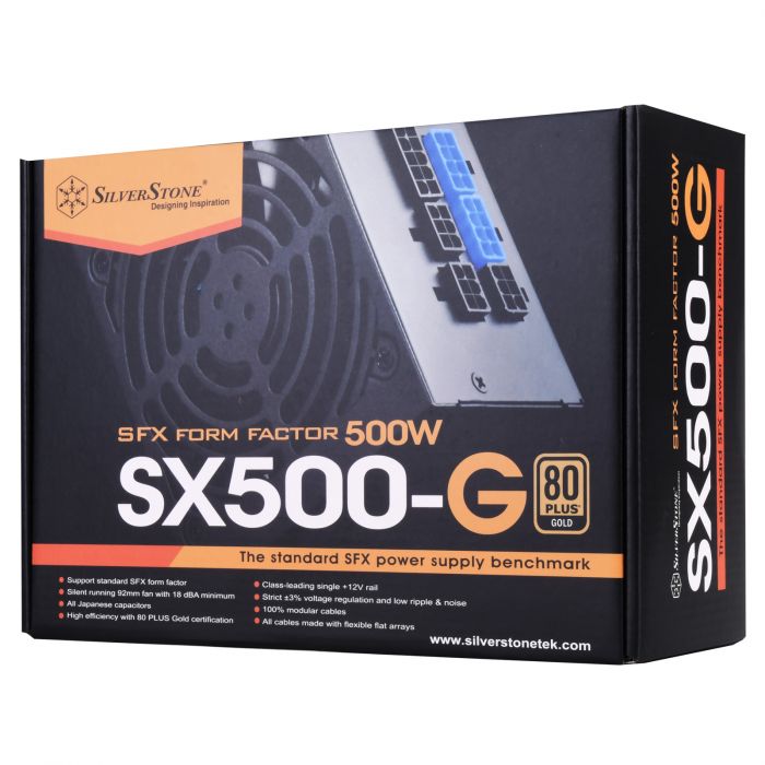 Блок живлення SilverStone STRIDER SX500-GV1.1(500W),SFX,80+Gold,aPFC,9.2см,24+8,6xSATA,8/6-Pin,6Pin,+4,модульний