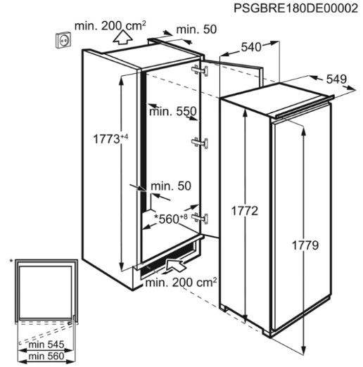 Встр. мороз. камера Electrolux RUT6NF18S, 177х55х55см, 1 дв., Мороз. відд. - 204л, A+, NF, Білий