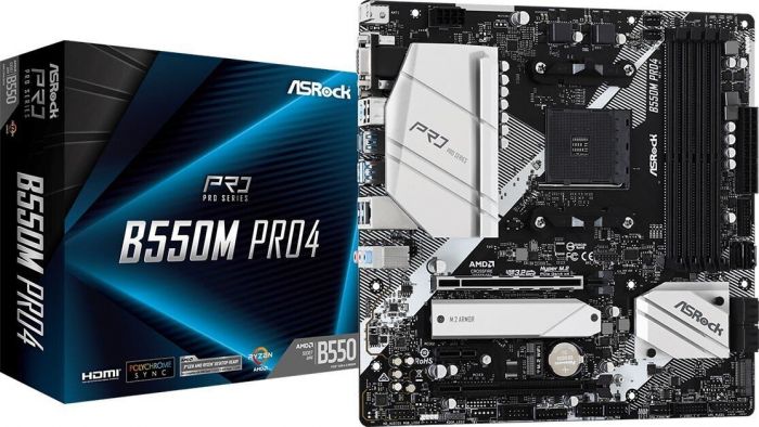 Материнська плата ASRock B550M_PRO4 sAM4 B550 4xDDR4 HDMI-Dp-VGA M.2 mATX