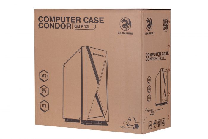 Корпус 2E GAMING CONDOR (GJP12) MidT, 2xUSB2.0,1xUSB3.0, 3x120мм ARGB, скло (бічна панель),без БЖ,чорний