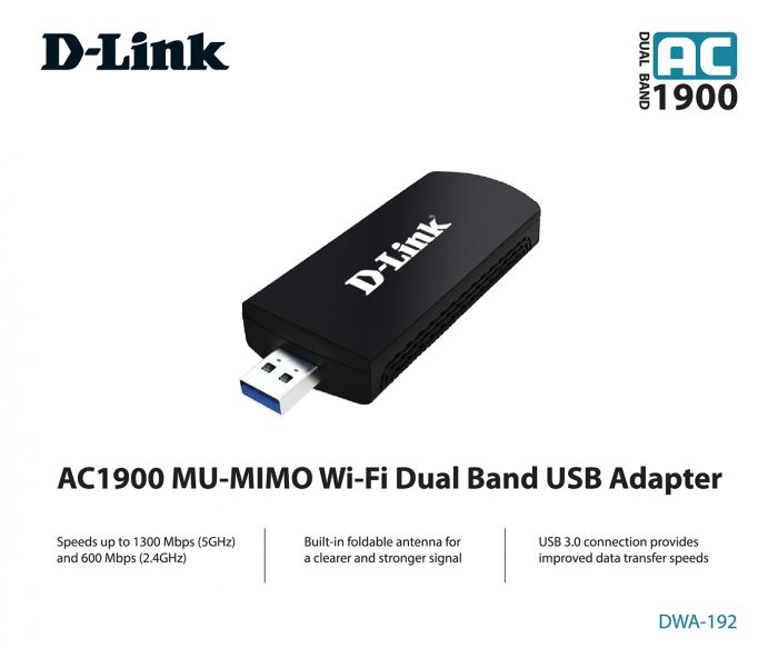 WiFi-адаптер D-Link DWA-192, AC1900, MU-MIMO, USB 3.0
