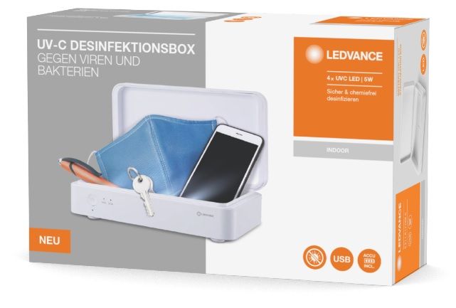 Ультрафіолетовий автономний стерилізатор LEDVANCE STERILIZATION BOX, 5W, UV-C LED, 1A, USB, вбудований акумулятор, білий