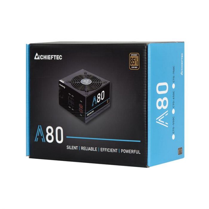 Блок живлення CHIEFTEC A-80 (750W), ATX v2.3, 230V, >85%, 120мм, 1xMB 24pin(20+4), 1xCPU 8pin(4+4), 4xMolex, 6xSATA, 2xPCIe 8pin(6+2), CE, CB, TUV, RoHS, Modular, Retail