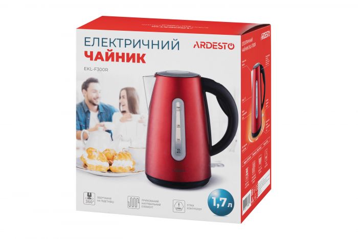 Електрочайник Ardesto EKL-F300R 1.7л/2150Вт/strix контроль/нерж сталь/червоний