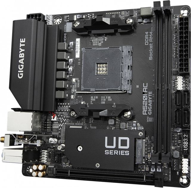 Материнська плата GIGABYTE A520I AC sAM4 A520 2xDDR4 M.2 HDMI DP mITX