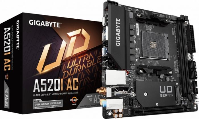 Материнська плата GIGABYTE A520I AC sAM4 A520 2xDDR4 M.2 HDMI DP mITX
