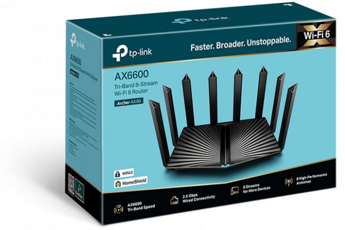Маршрутизатор TP-LINK ARCHER AX90 AX6600 3xGE LAN 1x2.5GE WAN 1xGE WAN USB 3.0 USB 2.0 OFDMA 3-band