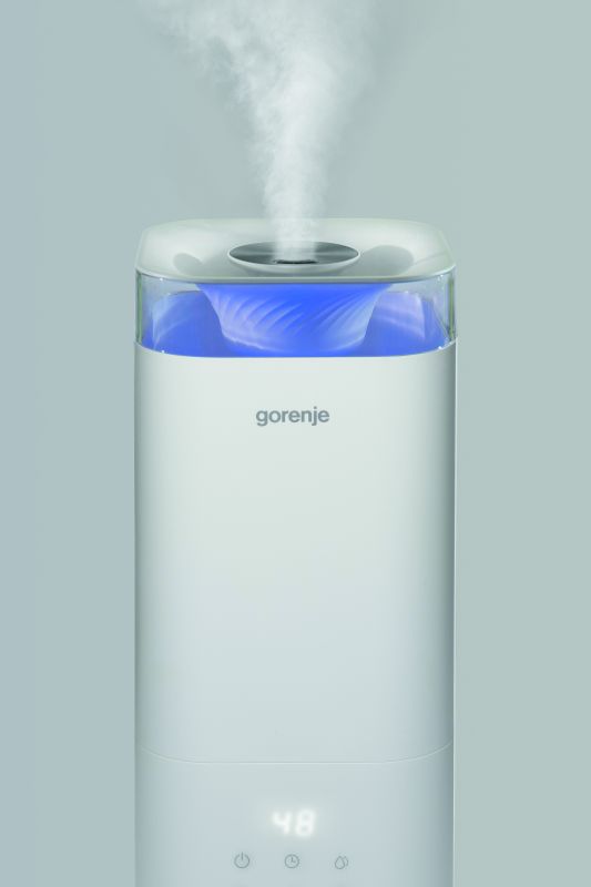 Зволожувач повітря Gorenje H50W/ 5 л/ 20 м2/ультразвуковий/ LEDдисплей/автовідключення/холодна пара/білий