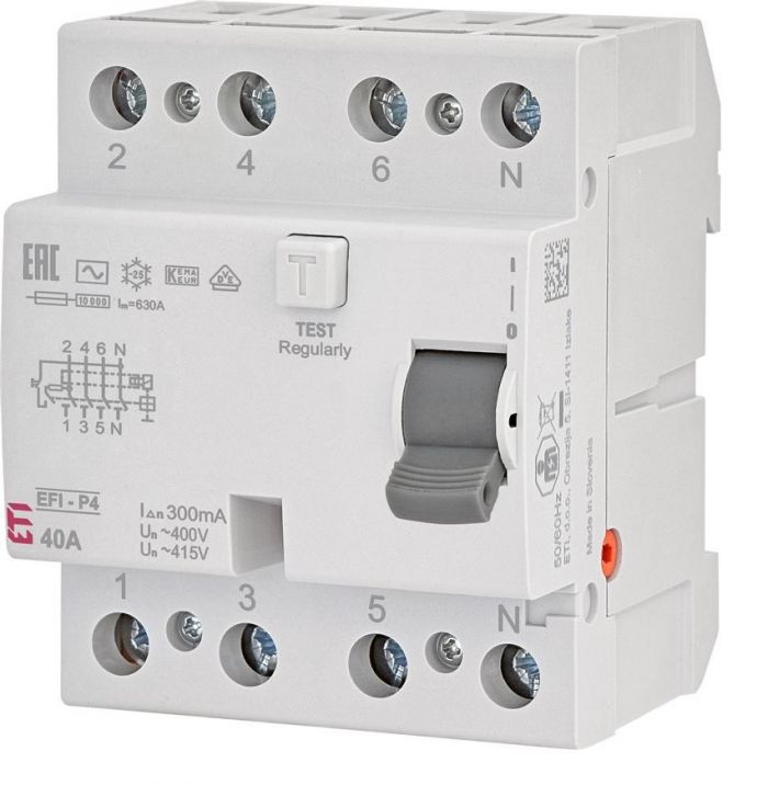 Реле диференційне ETI (ПЗВ) 4р EFI-P4 40/0,3 тип AC (10kA)
