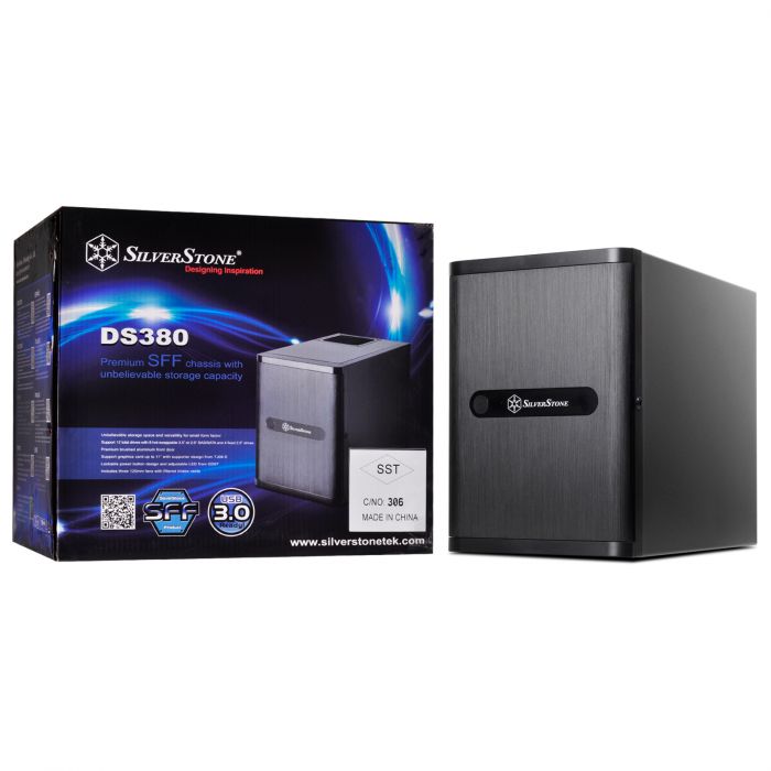 Корпус SilverStone SST-DS380,Mini-DTX, Mini-ITX,USB 3.0 x 2 ,HDDx8,SSDx4,Kensington lock, SFX, без БЖ,чорний