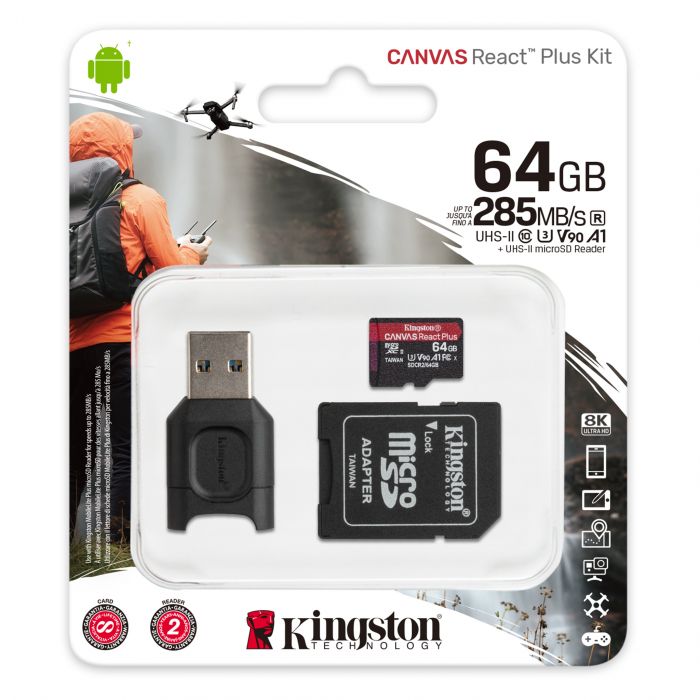 Карта пам'яті Kingston microSD   64GB C10 UHS-II U3 A1 R285/W165MB/s + MLPM Reader