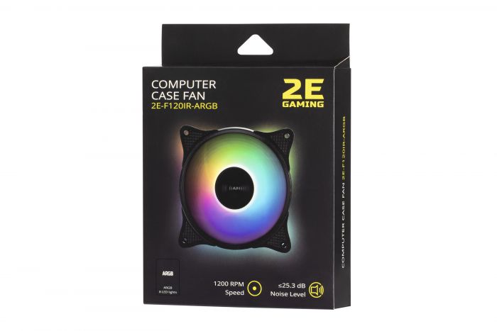 Корпусний вентилятор 2E GAMING (F120IR-ARGB), 120мм, 3+3pin 5V Aura, білі лопаті, чорна рамка, inner LED