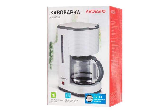 Кавоварка Ardesto FCM-D17WG - 1080Вт/крапельна/1.5л/біл. + сір.