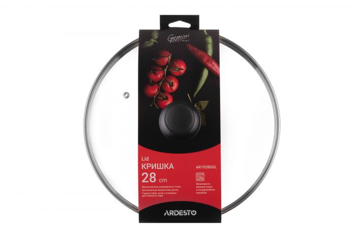 Кришка Ardesto Gemini Gourmet 28 см, скло, нержавіюча сталь, бакеліт
