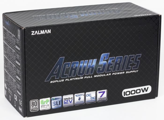 Блок живлення Zalman Acrux 1000-ARX (1000W), 100-240VAC, 94%, 80+Platinum, aPFC, 135мм, MB24, CPU(4+4,8), 12xSATA, 6xPCIe, 8xMOLEX, 1xFDD, modular, OCP, OVP, UVP, SCP, OPP, OTP