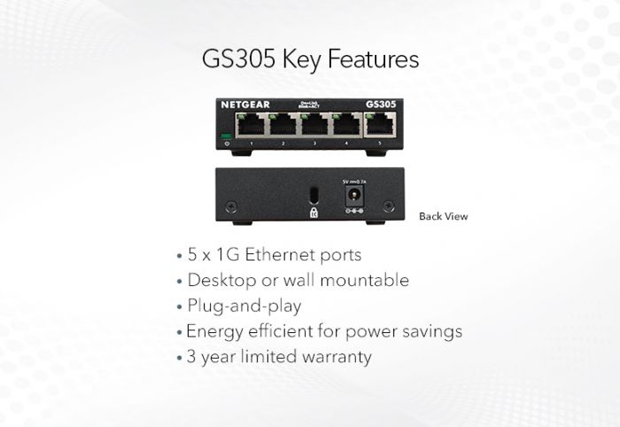 Комутатор NETGEAR GS305 5xGE, некерований