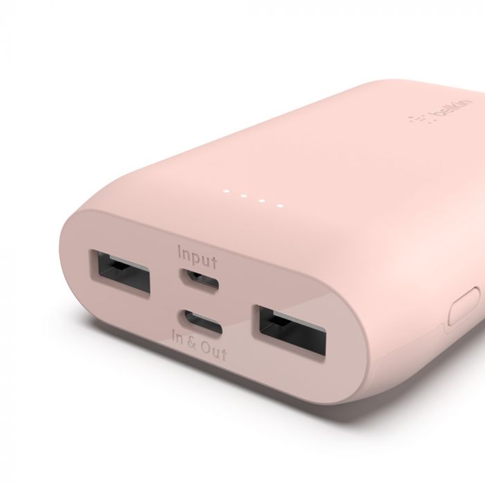 Акумулятор портативний літій-іонний Power Bank Belkin 10000мА·год, 15Вт, 2хUSB-A/USB-C, рожевий