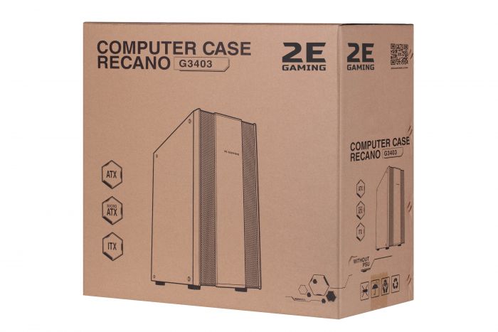 Корпус 2E GAMING RECANO (G3403) MidT, 2xUSB2.0,1xUSB3.0, 4x120мм ARGB, скло (бічна панель),без БЖ,чорний