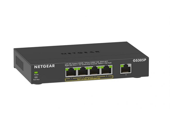 Комутатор NETGEAR GS305Pv2 4xGE PoE+ (63Вт), 1xGE, некерований