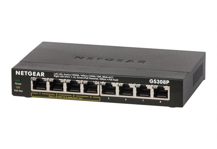 Комутатор NETGEAR GS308P 4xGE PoE (53Вт), 4xGE, некерований