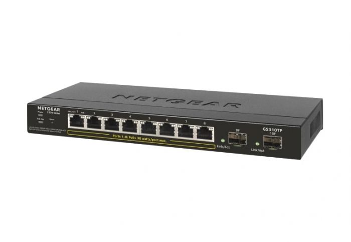 Комутатор NETGEAR GS310TP 8xGE PoE+ (55Вт), 2xGE SFP, керований L2