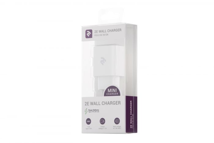Мережевий ЗП 2Е USB-C Wall Charger PD3.0 DC5V/3A, 20W, white