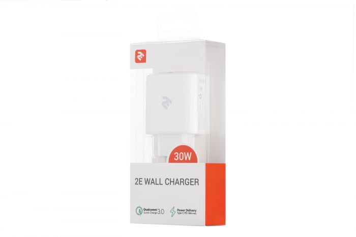 Мережевий ЗП 2Е USB Wall Charger QC, PD, Max 30W, white