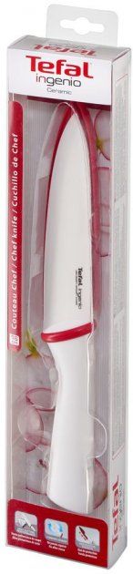 Кухонний ніж кухарський Tefal Ingenio Ceramic White, довжина леза 16 см, кераміка, чохол
