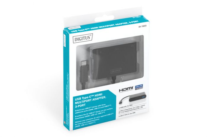 Адаптер DIGITUS USB-C - HDMA, 2xUSB