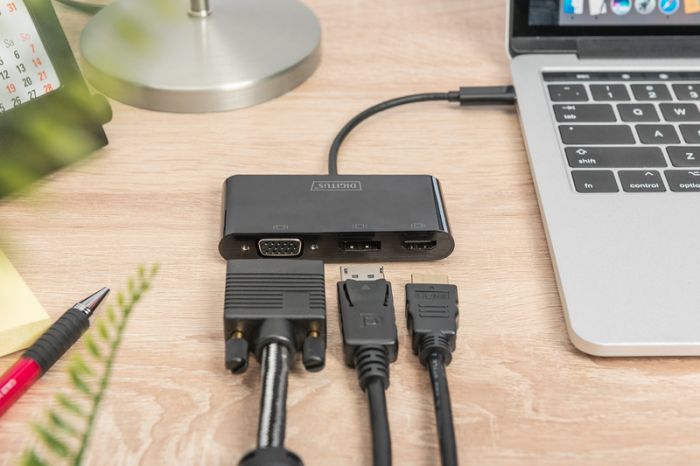 Адаптер DIGITUS USB-C - HDMA+DP+VGA, M/F, 0.11 m