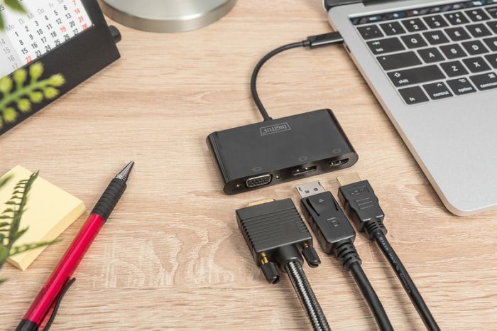 Адаптер DIGITUS USB-C - HDMA+DP+VGA, M/F, 0.11 m