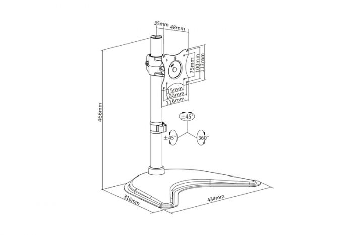 Кріплення DIGITUS Monitor Stand, 15-27", з нахилом, поворотом