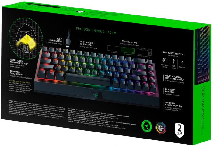 Клавіатура ігрова Razer BlackWidow V3 Mini HyperSpeed Yellow Switch Phantom Ed. WL/BT/USB US RGB, Black