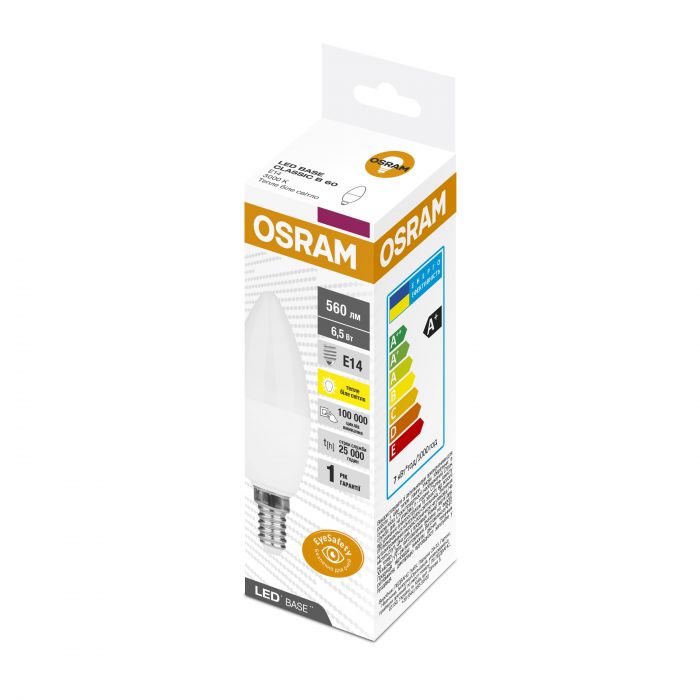 Лампа світлодіодна OSRAM LED BASE B60 6,5W (560Lm) 3000K E14