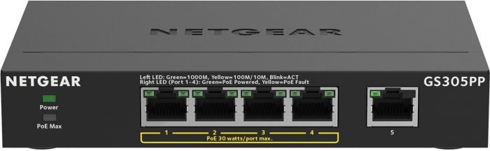 Комутатор NETGEAR GS305PP 4xGE PoE+ (83Вт), 1x GE, некерований