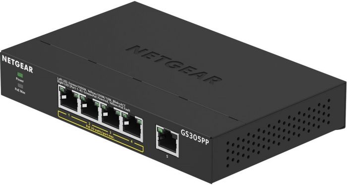 Комутатор NETGEAR GS305PP 4xGE PoE+ (83Вт), 1x GE, некерований