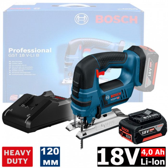 Лобзик Bosch GST 18 V-LI B, акум., 18В, 4.0Ah, хід 23мм, 2.4кг