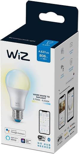 Лампа розумна WiZ, E27, 8W, 60W, 806Lm, A60, 2700-6500K, Wi-Fi